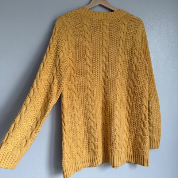 Jeanne Pierre Womens Mustard Yellow Cable Knit Fisherman's Sweater M Tunic - Picture 5 of 6